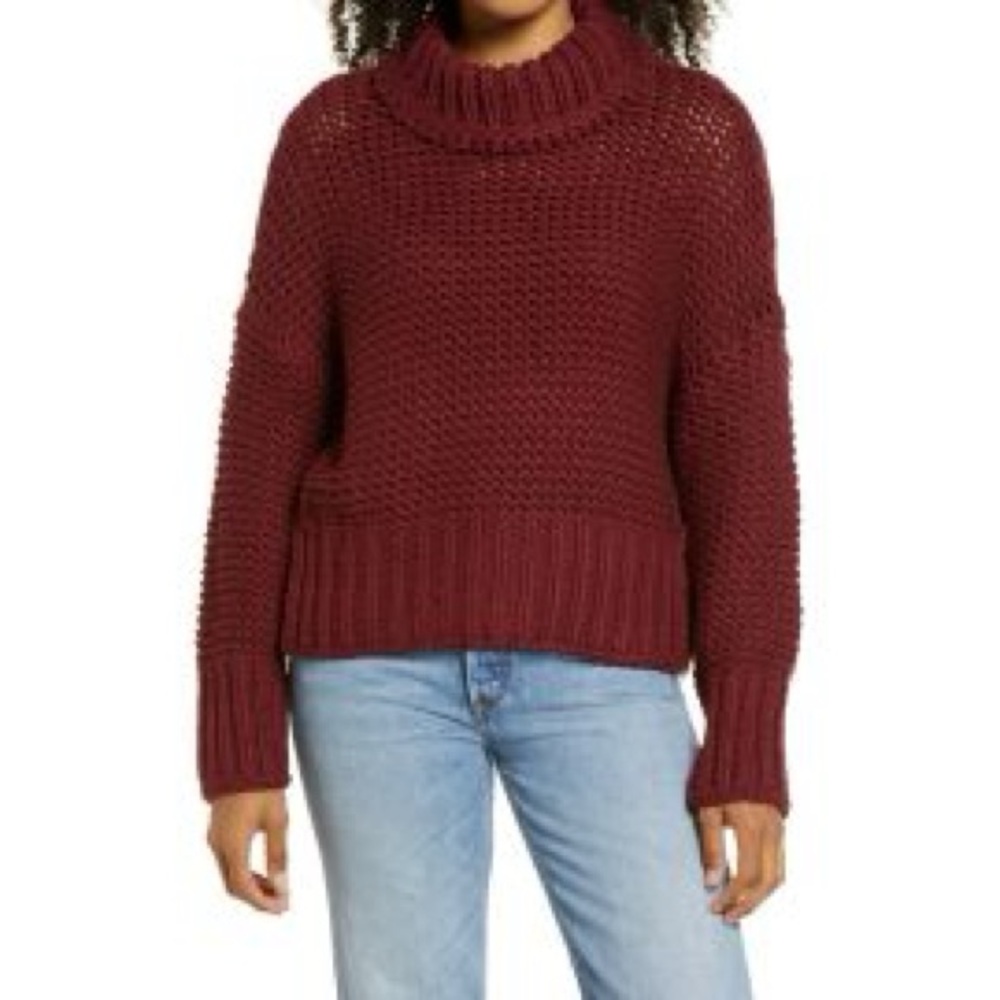 Free People | Red Cowl Neck Sweater Chunky Knit Oversized
